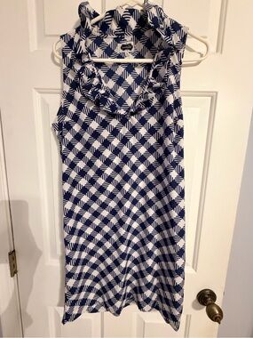 Mud Pie Navy & White Sleeveless Ruffle Collar Midi Dress